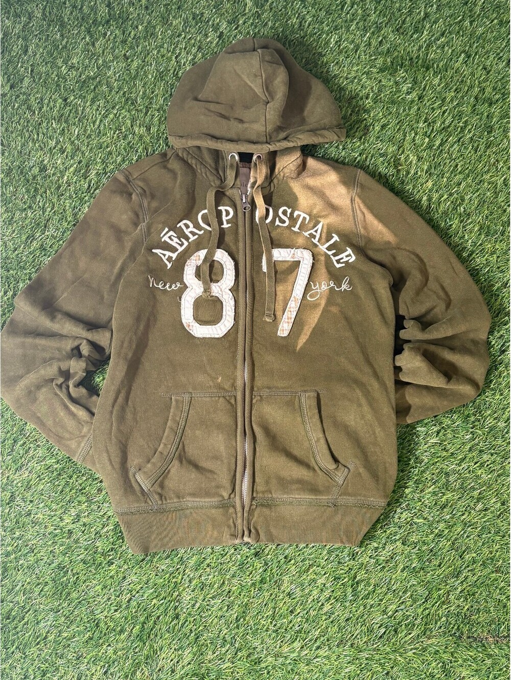 Y2k Aeropostale Olive Green Hoodie Cotton Polyester Girls Size M